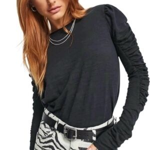 WE THE FREE PEOPLE Grey Natasha Ruffle Long Sleeve Top